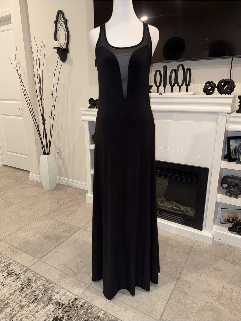 Express Black Maxi Dress with Mesh V-Inset Size M